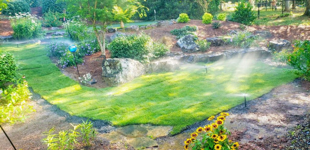 landscape with sprinkler system