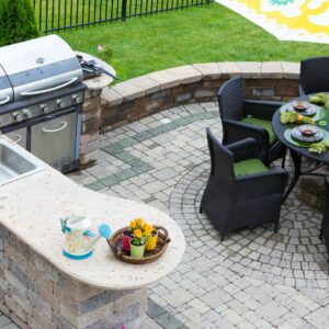 tiled backyard grill area