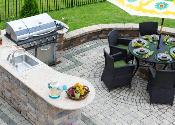 tiled backyard grill area